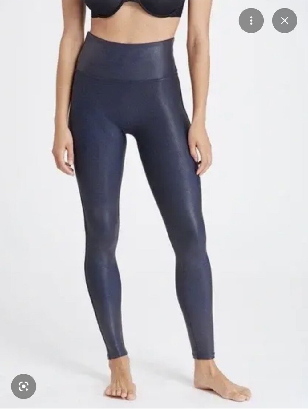 SPANX High-Waist Faux Leather Moto Leggings Shine Shaping Small Blue